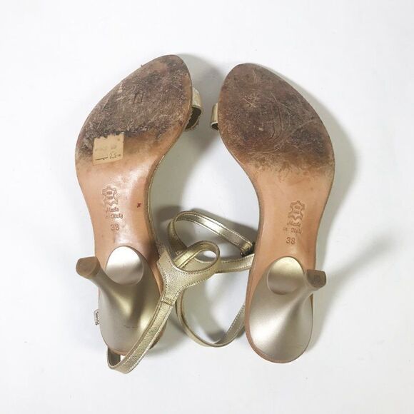 Gold Heeled Sandal with Beautiful Gems, Sz 38 - Picture 6 of 6